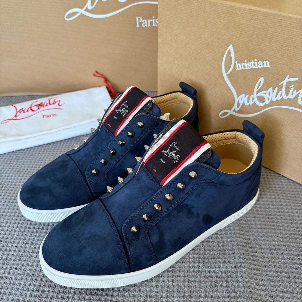 CHRISTIAN LOUBOUTIN 3210169 Blue Suede Pique A Vontade Sneakers, 41.5